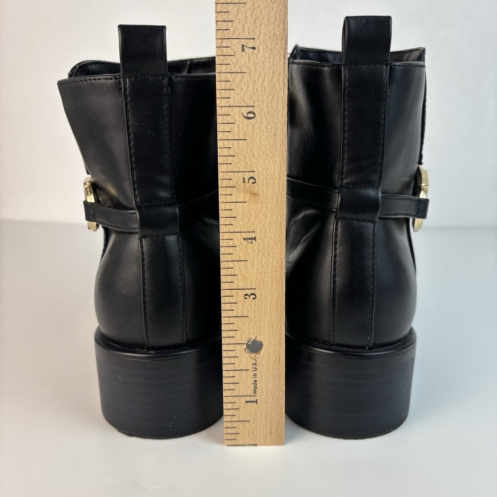 Tommy Hilfiger Imiera Black 8.5 Ankle Boots Booties Vegan Faux Leather Gold Logo - Picture 12 of 16